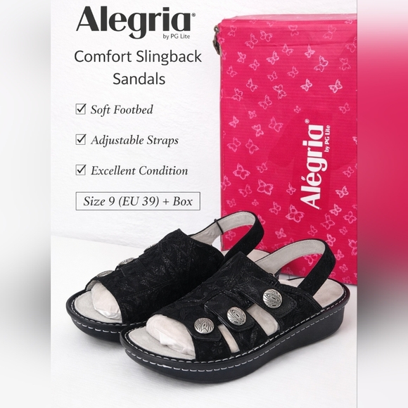 Alegria Shoes - Alegria Julee Black Comfort Sandals Size 9 EU 39 Adjustable Straps